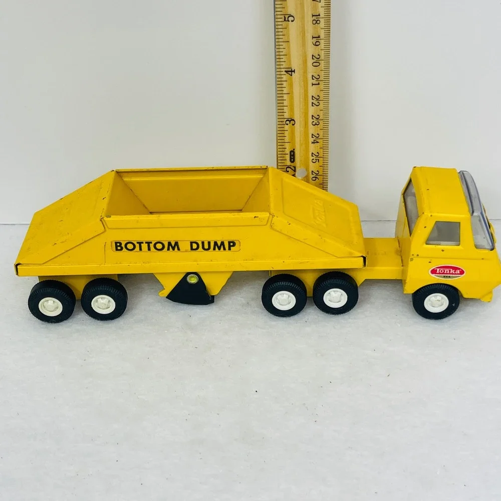 Vintage Tonka Bottom Dump Truck Yellow Pressed Steel Toy Construction Vehicle
